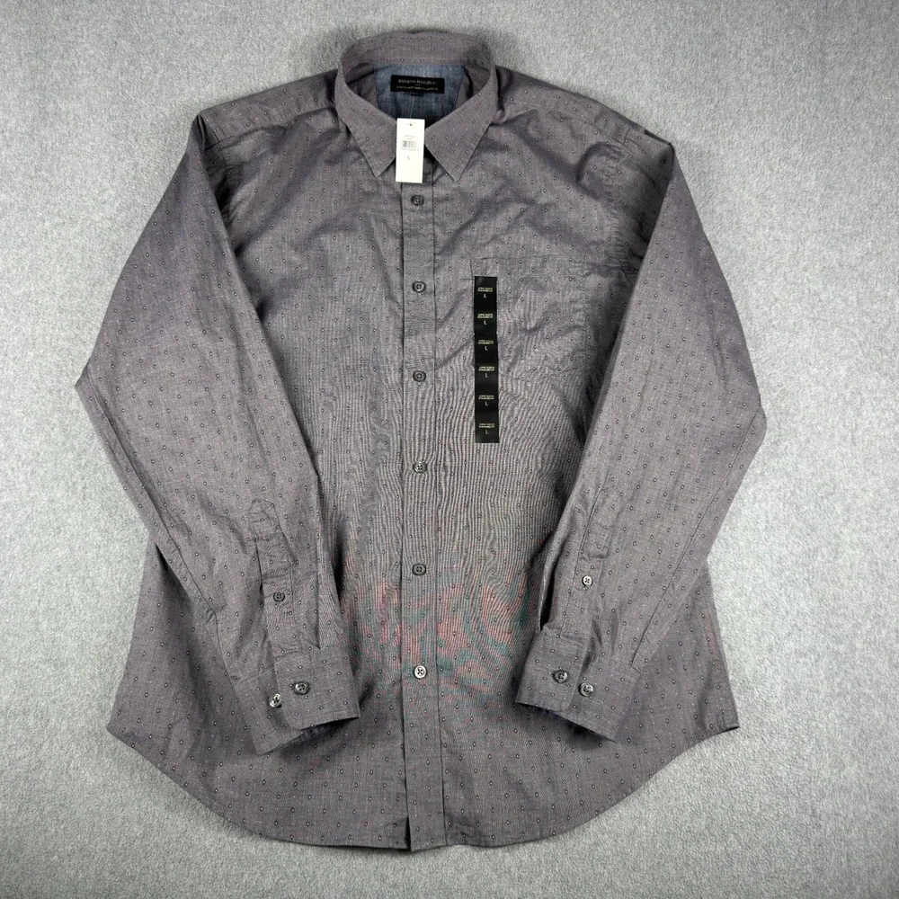 Banana Republic Standard Fit Men's L Gray Geometric Stretch Soft Wash Shirt
